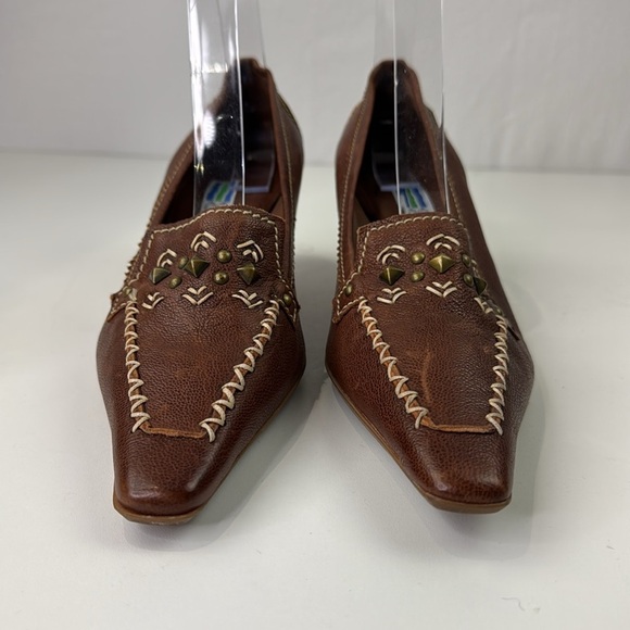 Vintage NWT Arnold Churgin Brown Leather Kitten Heel Loafers - Picture 2 of 12